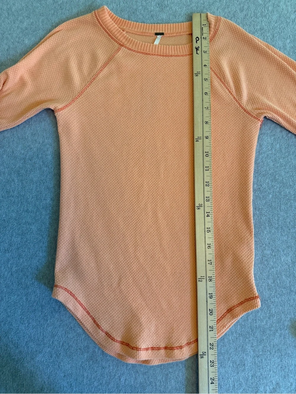Free People Thermal Top Desert Orange Waffle Knit Crochet Boho SIze XS